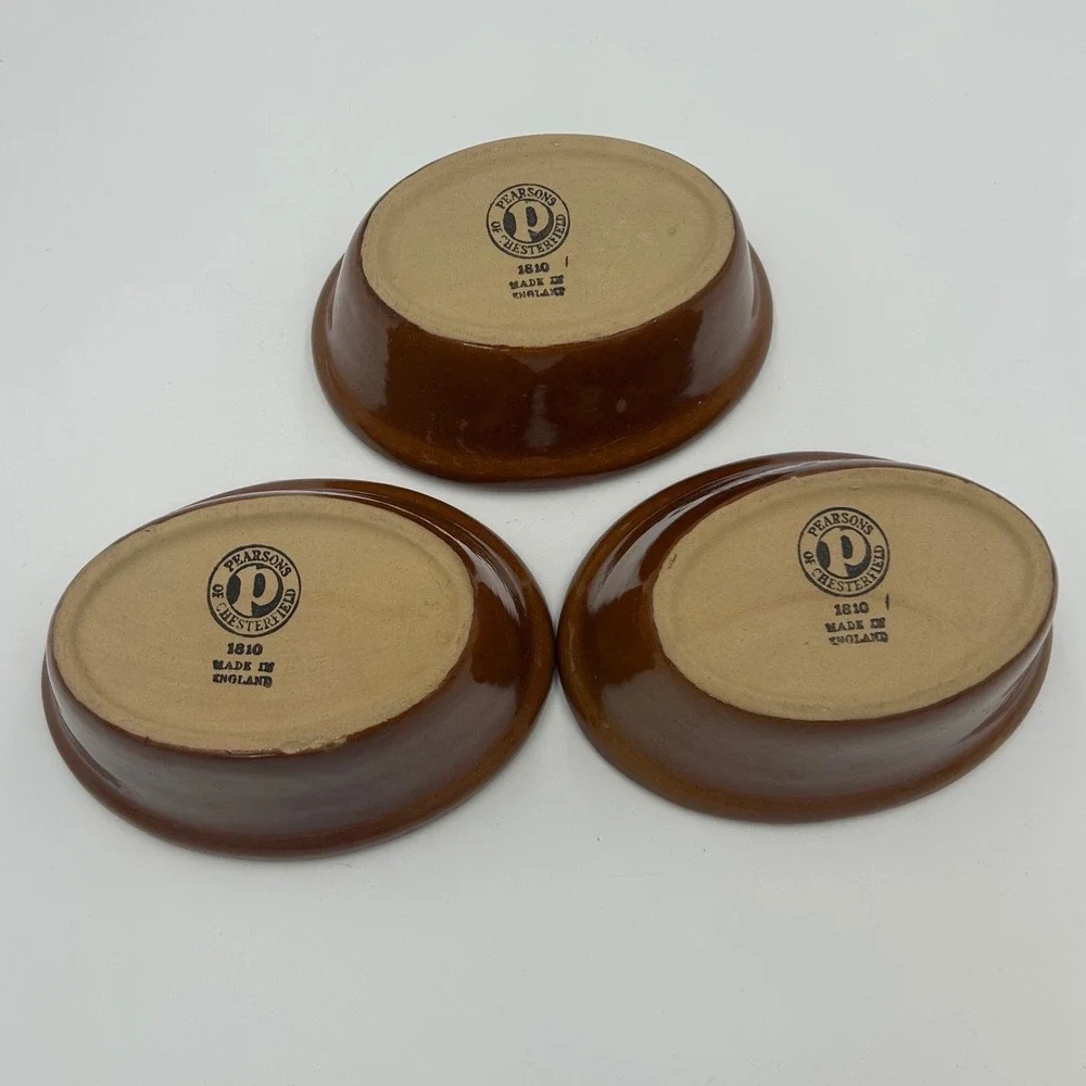 Pearsons of Chesterfield 1810‎ Brown Stoneware Oval Ramekin Set of 3 England